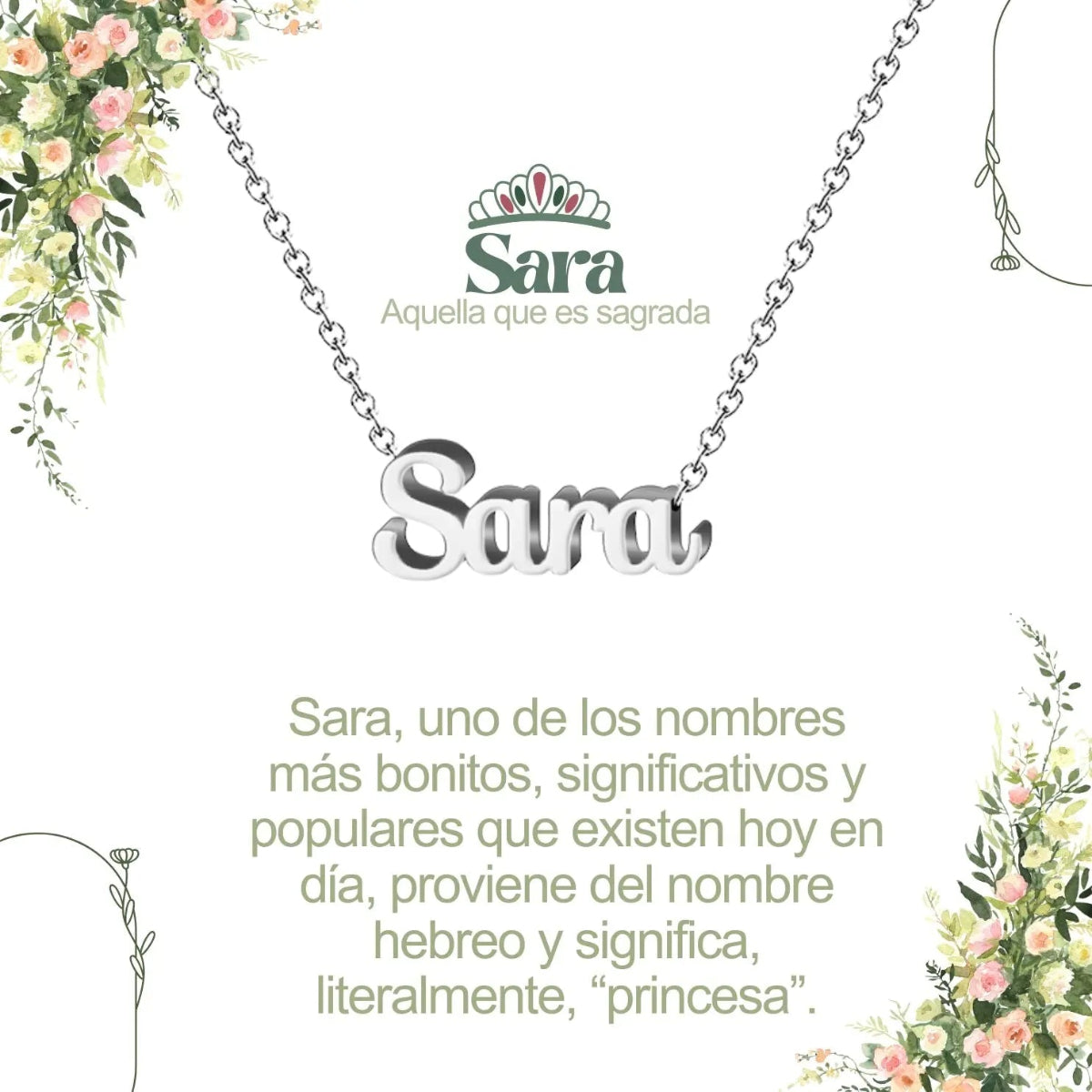 Collar con nombre Sara en acero inoxidable plateado resistente al agua joya moderna regalo para mujer.
