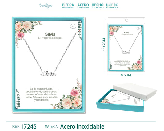 70 Collar Nombre- Sara -Acero Plateado