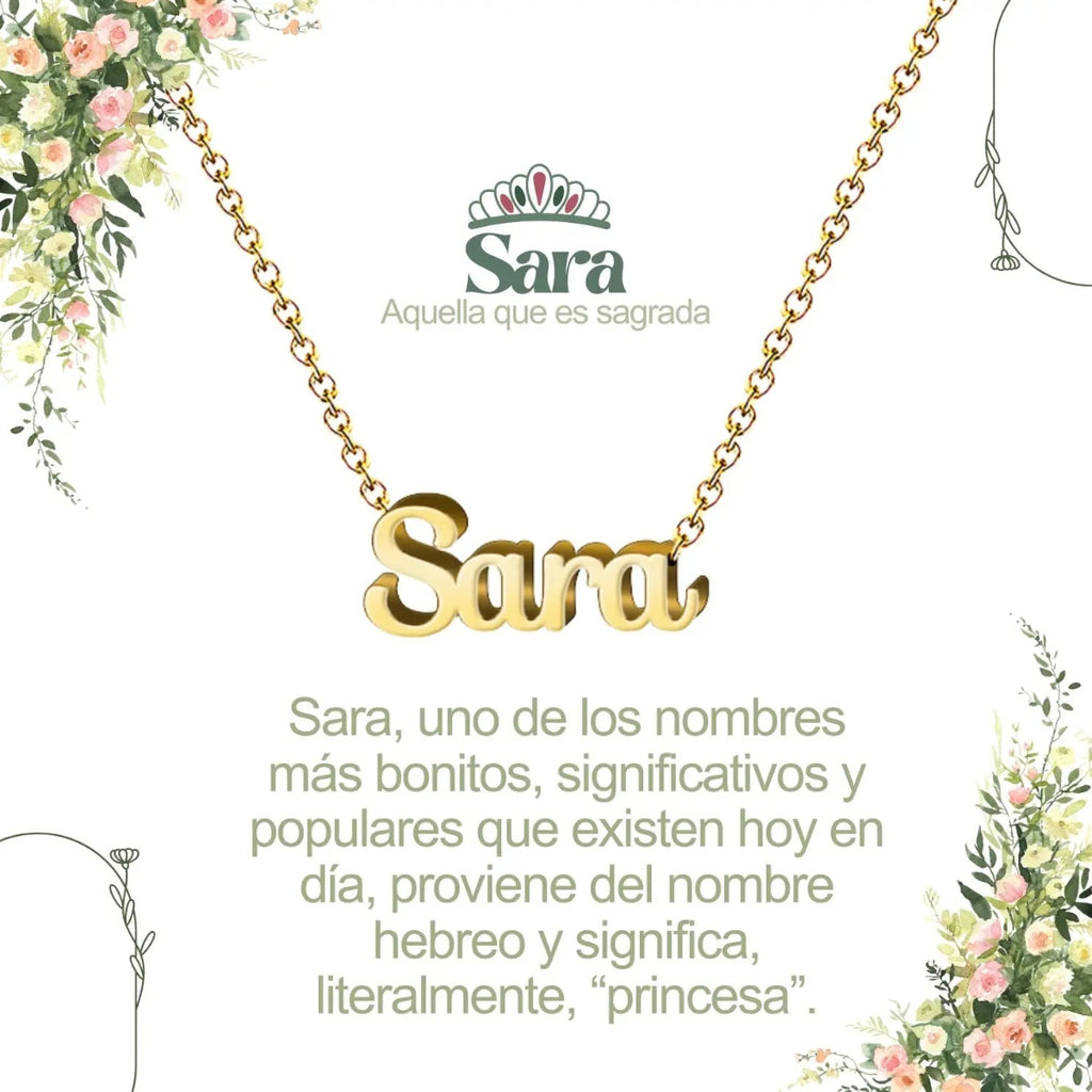 Collar con nombre Sara diseño delicado bañado en oro 14k significado de princesa regalo para mujer.