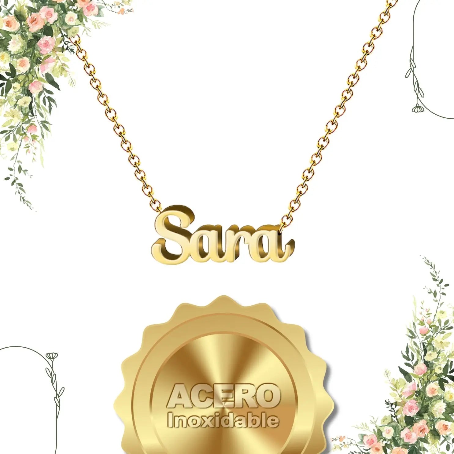 Collar Edición Nombre "sara" - Elegancia de Princesa Bañada en Oro 14K textura