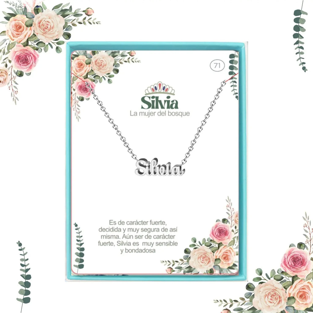 Collar Edición Nombre "silvia" - Acero Tono Plateado acabado