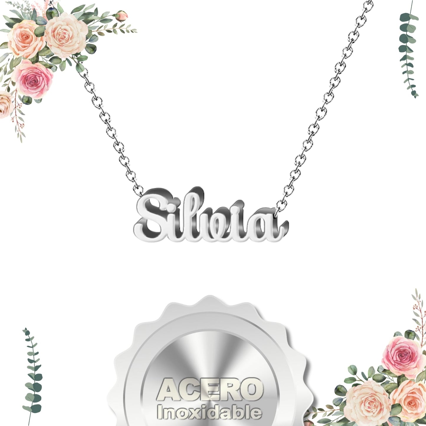 Collar Nombre  Silvia Acero color Plateado