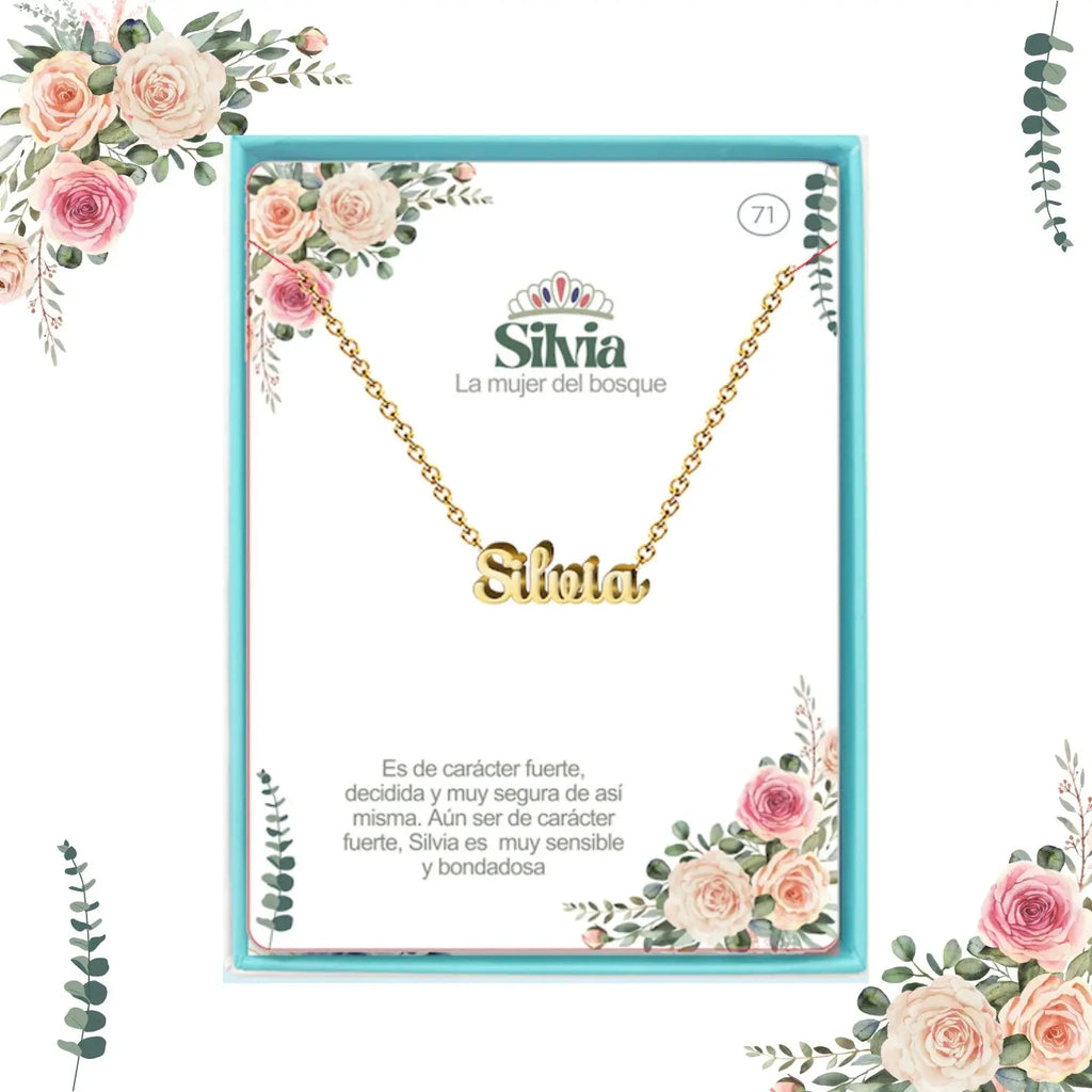 Collar Edición Nombre "silvia" - la Belleza Natural Bañada en Oro 14K acabado