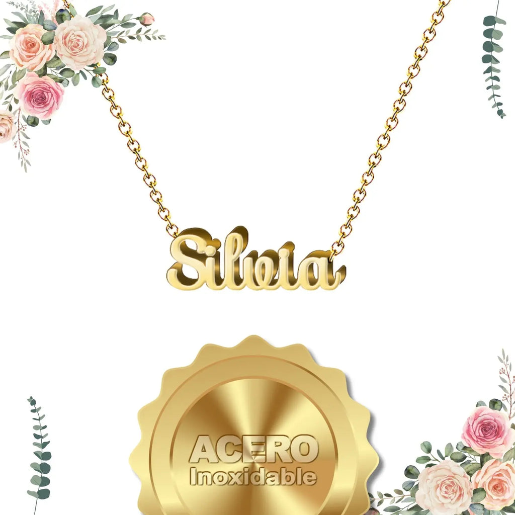 Collar Edición Nombre "silvia" - la Belleza Natural Bañada en Oro 14K textura
