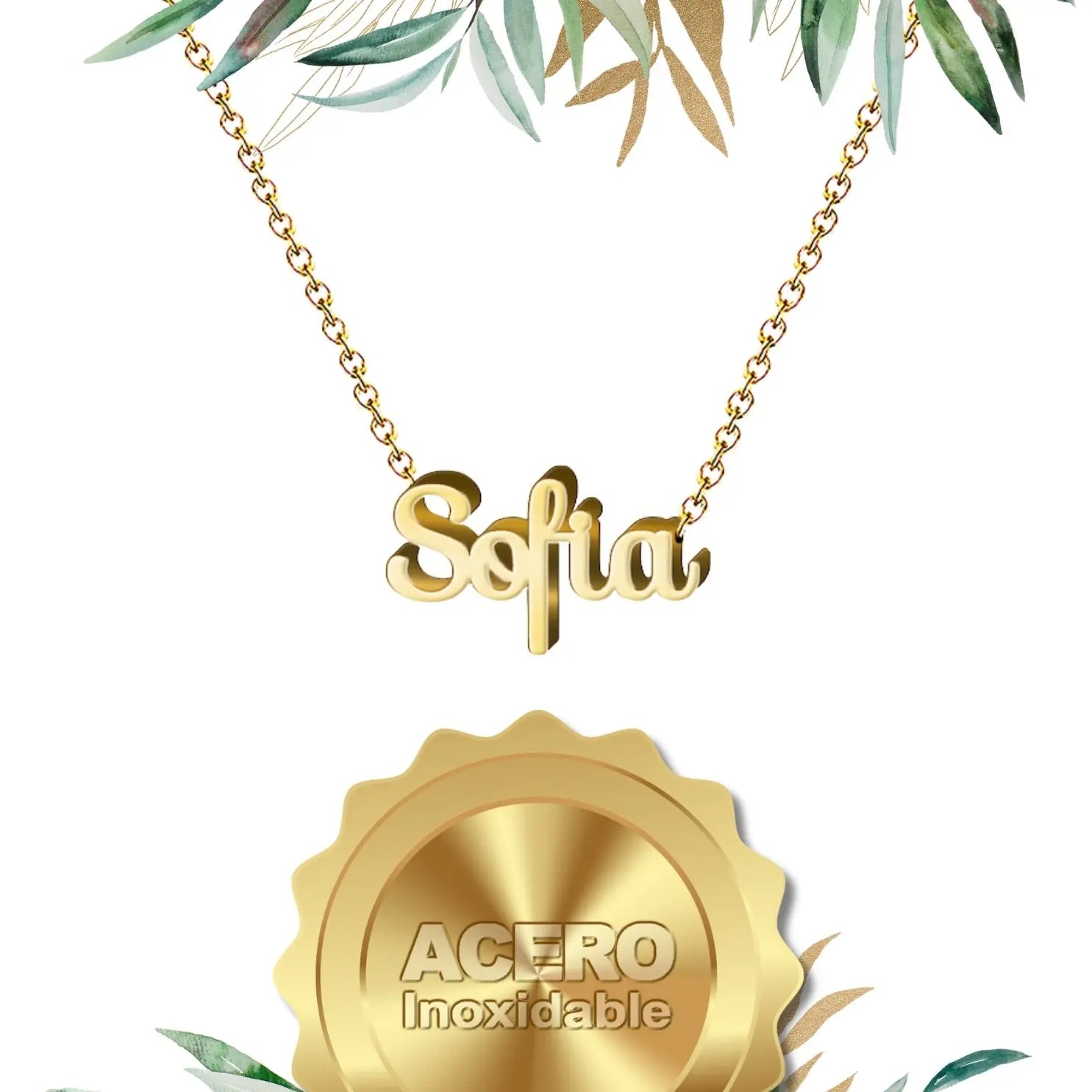 Collar Edición Nombre "sofía" - la Elegancia de la Sabiduría Bañada en Oro 14K textura