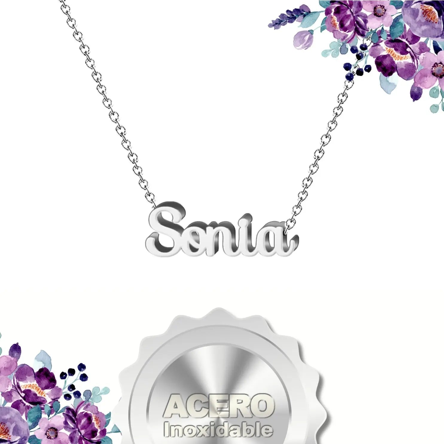 Collar con Nombre Sonia - Acero Inoxidable Plateado - cotigo