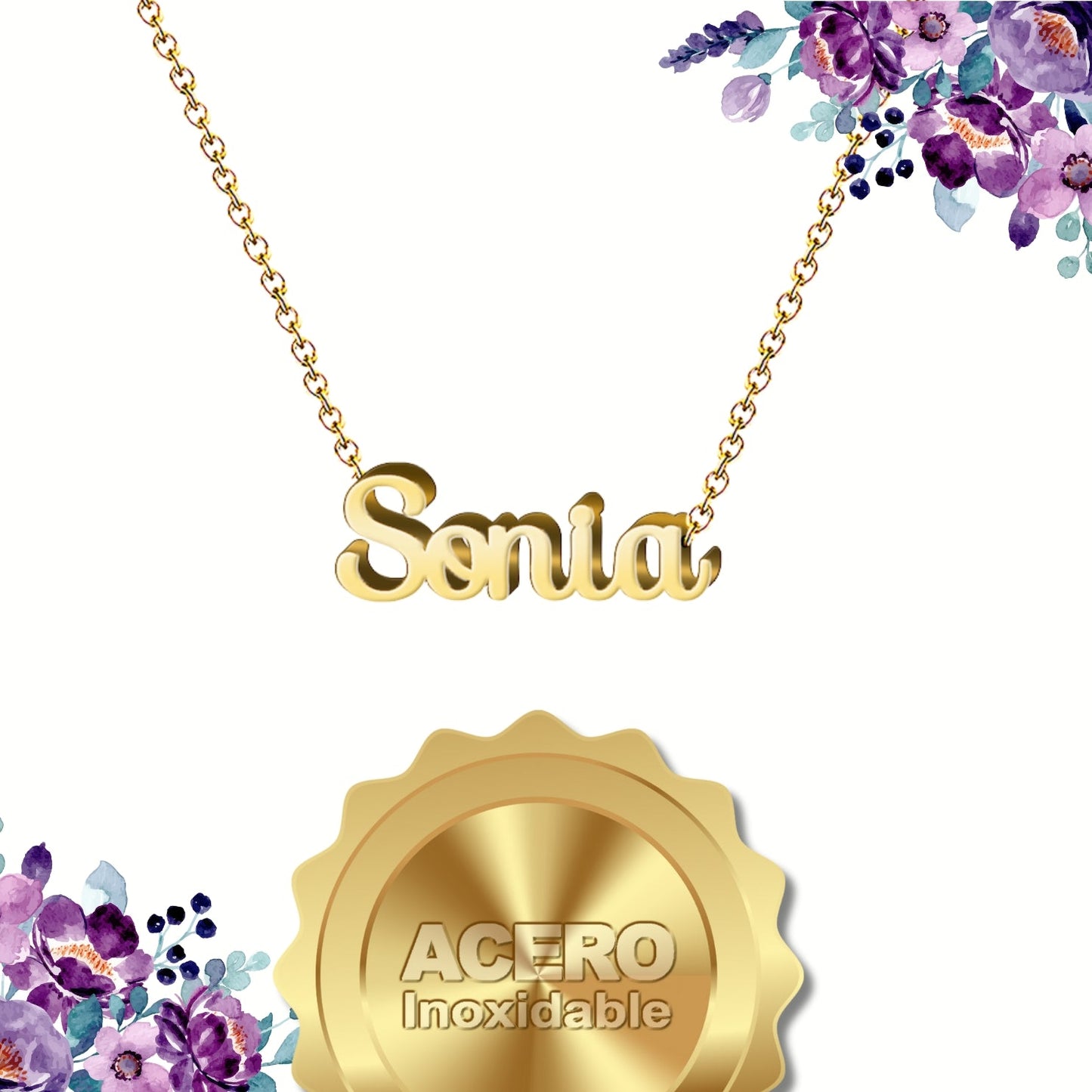 Collar Nombre  Sonia  Acero color Dorado