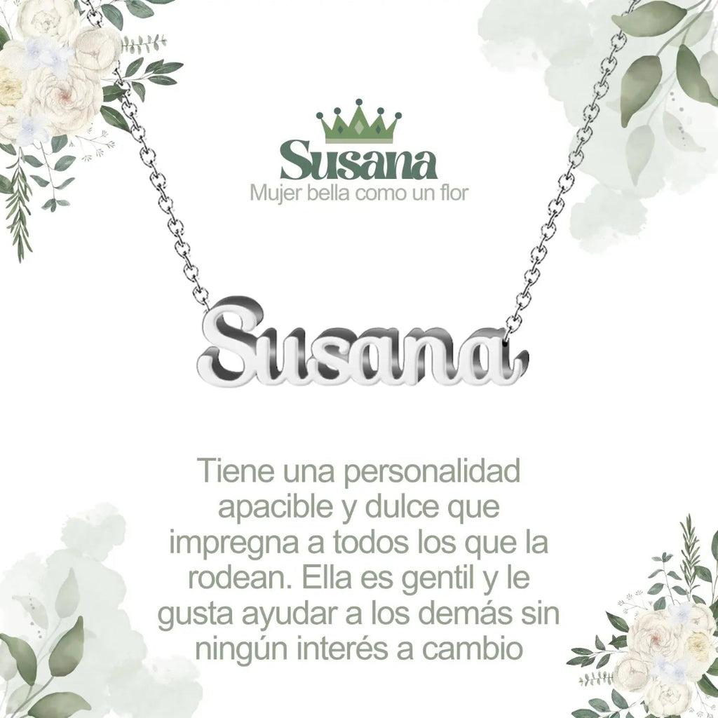 Collar con nombre Susana en acero inoxidable plateado resistente al agua joya duradera regalo mujer.