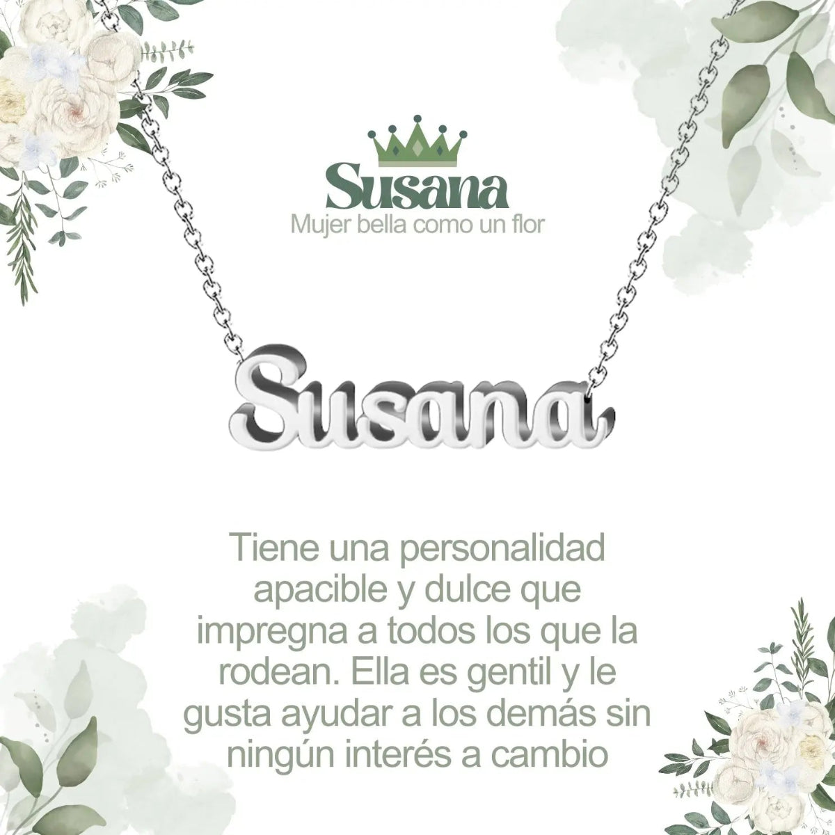 Collar con nombre Susana en acero inoxidable plateado resistente al agua joya duradera regalo mujer.