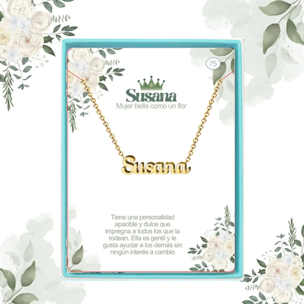 Collar Edición Nombre "susana" - la Belleza del Lirio Bañada en Oro 14K acabado