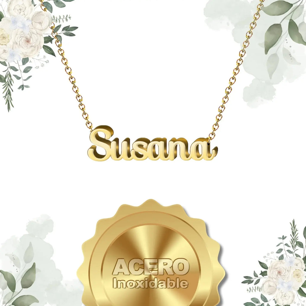 Collar Edición Nombre "susana" - la Belleza del Lirio Bañada en Oro 14K textura