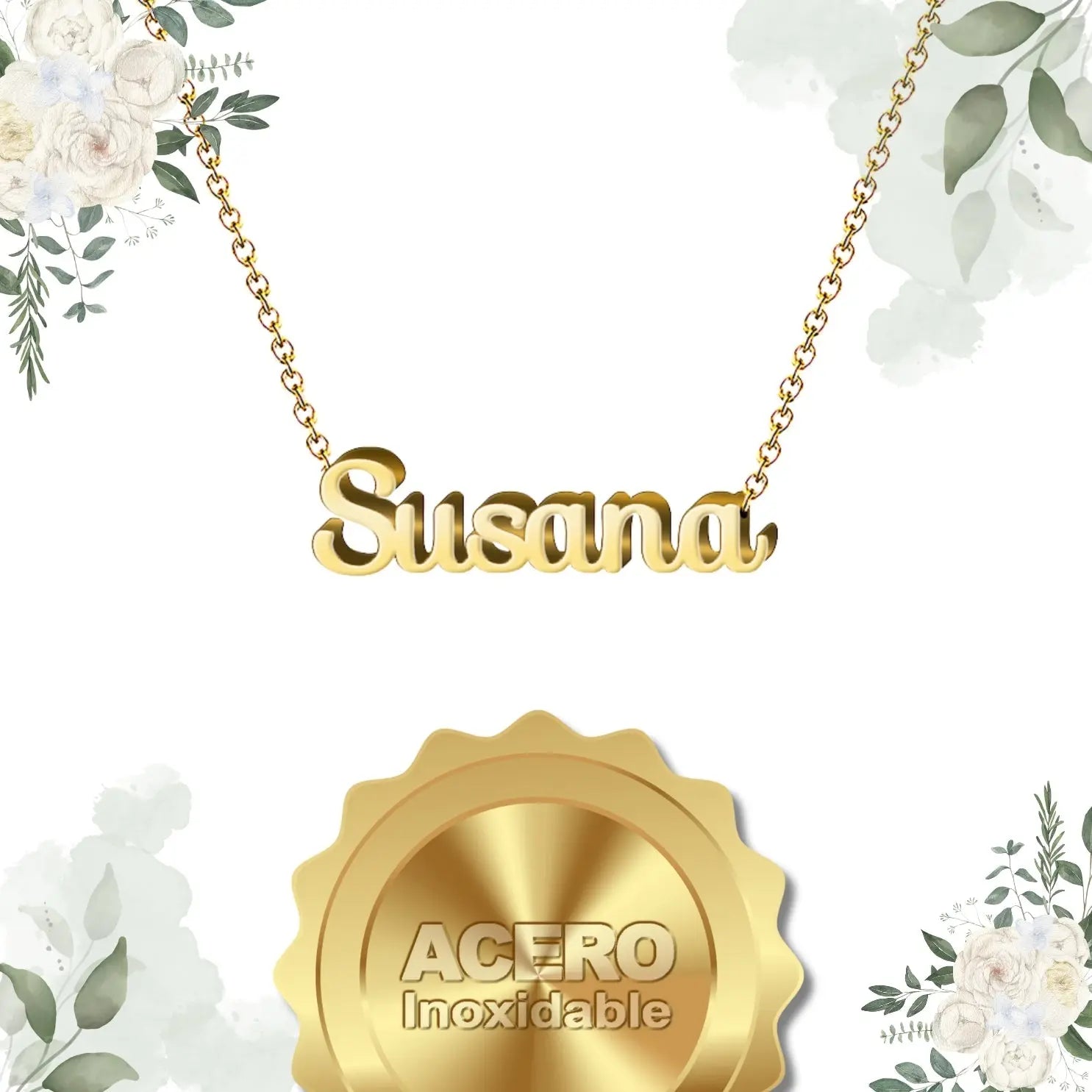Collar Edición Nombre "susana" - la Belleza del Lirio Bañada en Oro 14K textura