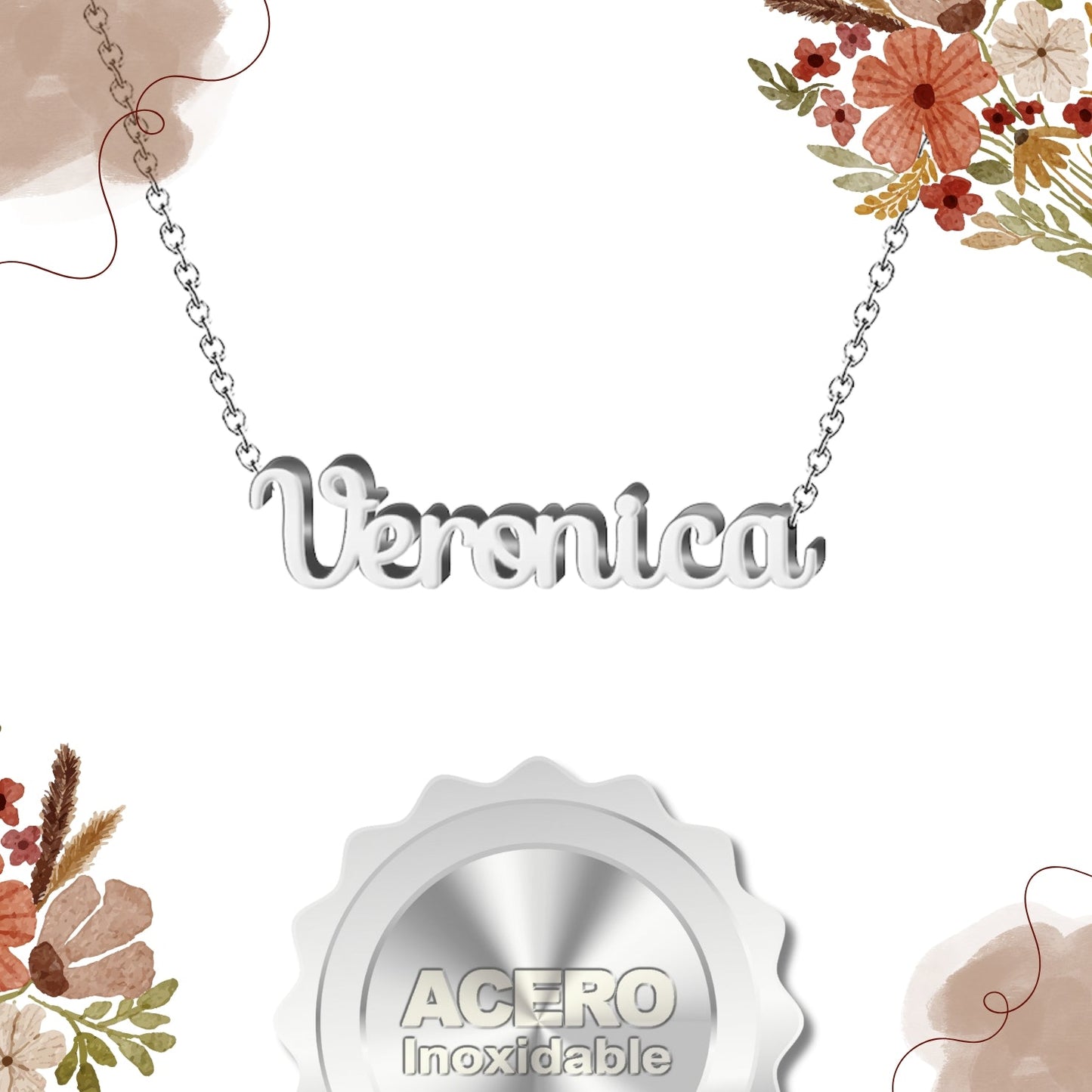 Collar Nombre  Verónica Acero color Plateado