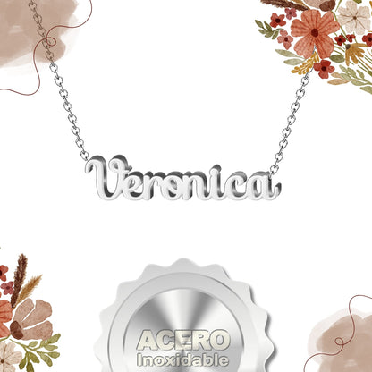 Collar Nombre  Verónica Acero color Plateado