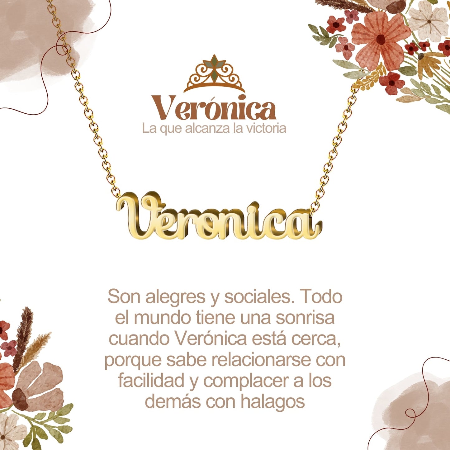 Collar Nombre  Verónica Acero color Dorado