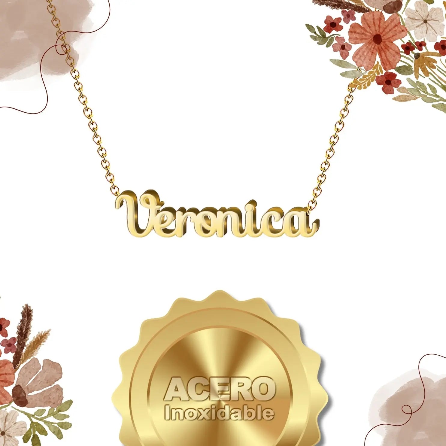Collar Edición Nombre "veronica" - la Imagen del Éxito Bañada en Oro 14K textura