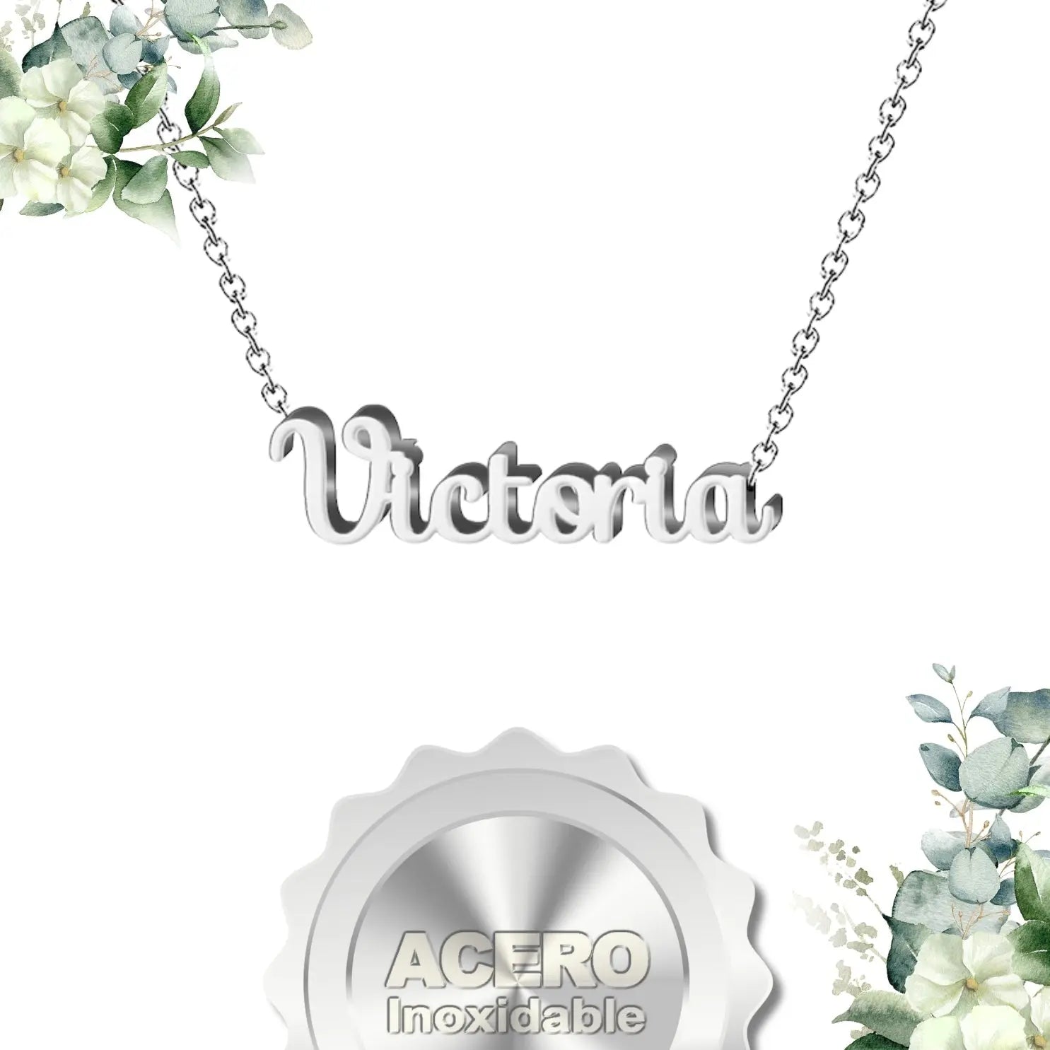 Collar Edición Nombre "victoria" - Acero Tono Plateado textura