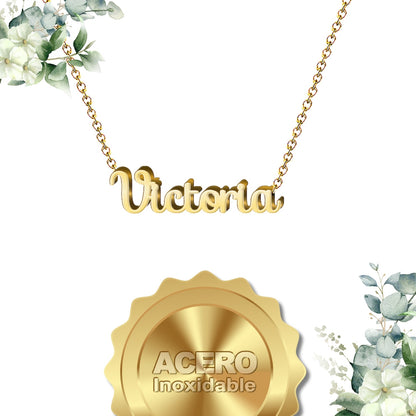 Collar Nombre  Victoria Acero color Dorado