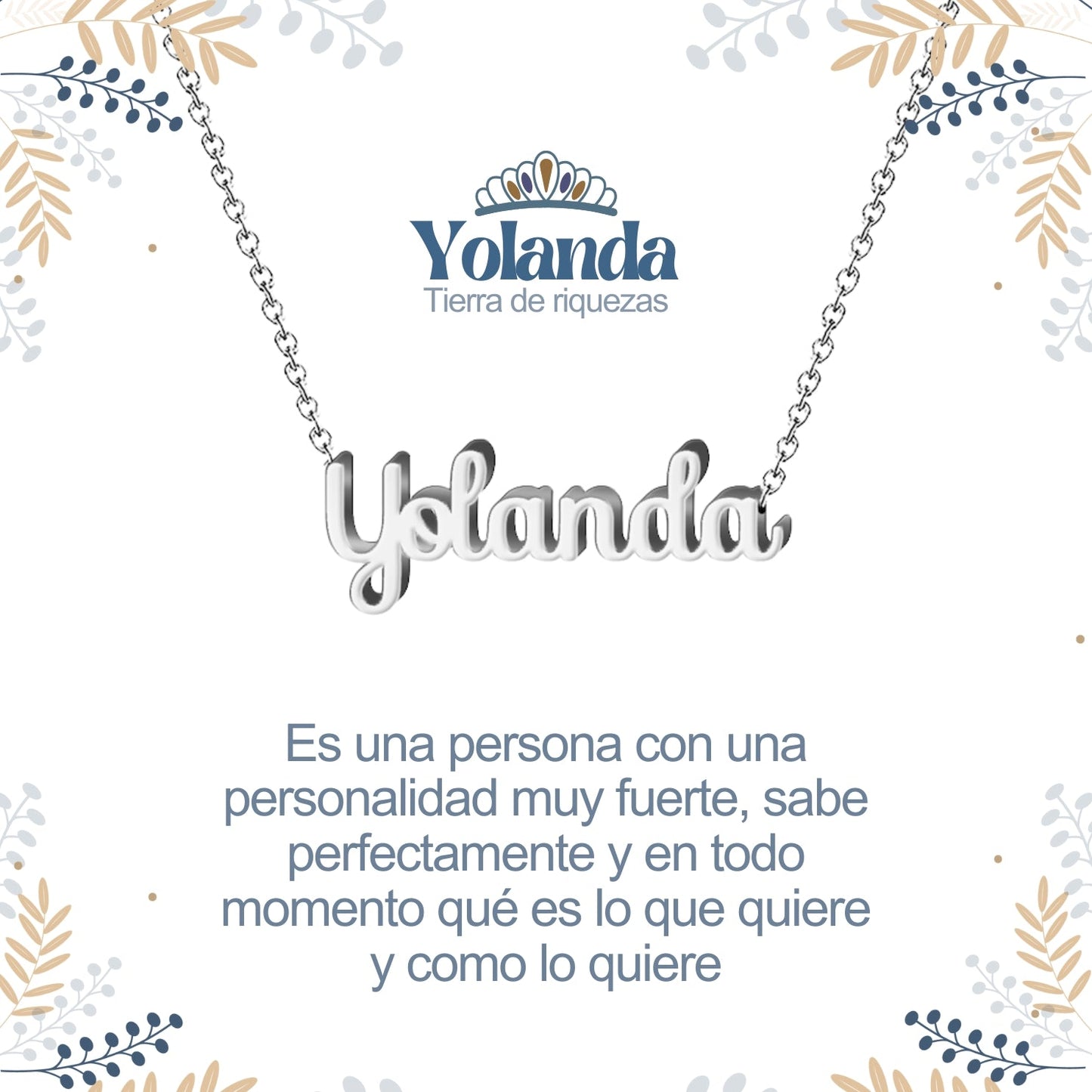 Collar Nombre  Yolanda Acero color Plateado