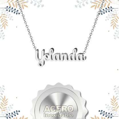 Collar Nombre  Yolanda Acero color Plateado