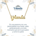 Collar con nombre Yolanda diseño de caligrafía elegante bañado en oro 14k con significado de personalidad fuerte.