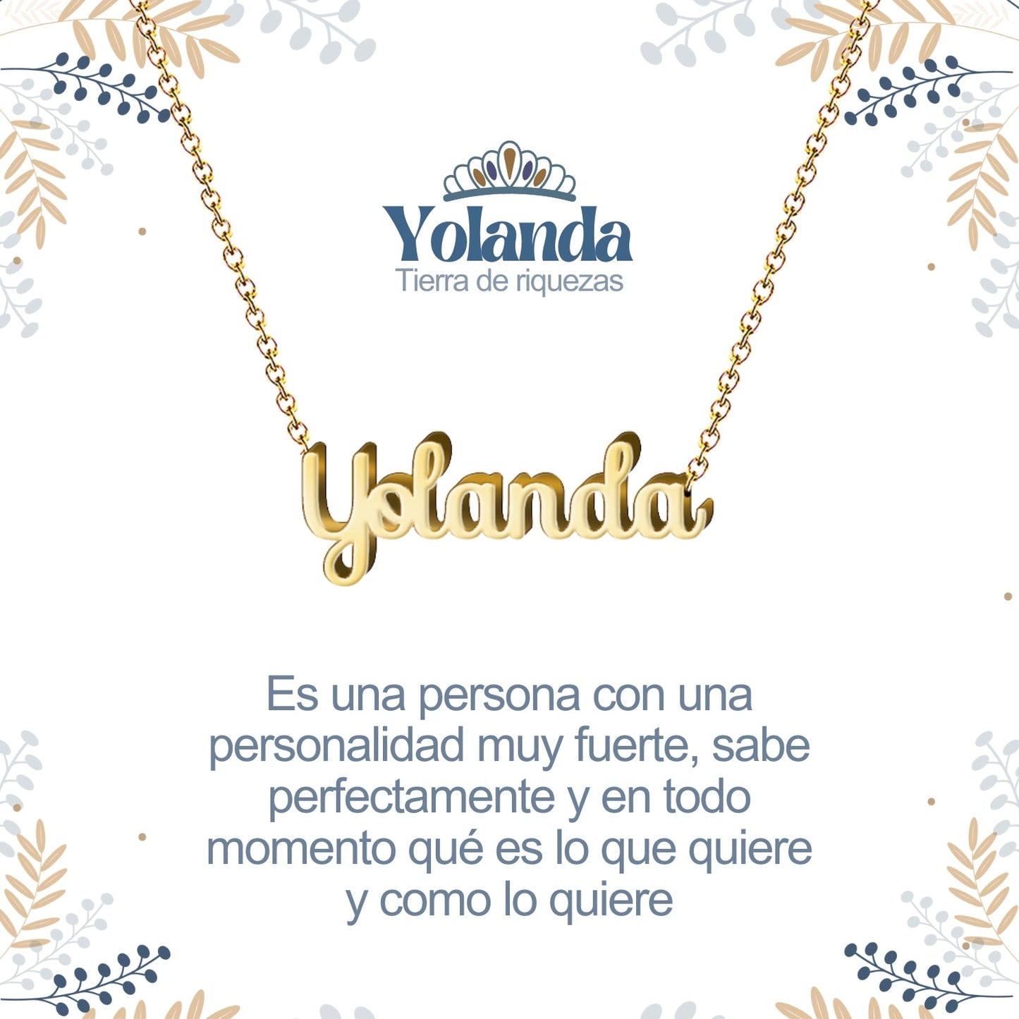 Collar Nombre  Yolanda Acero color Dorado