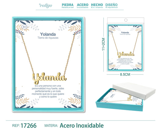 80 Collar Nombre- Yolanda -Acero Dorado