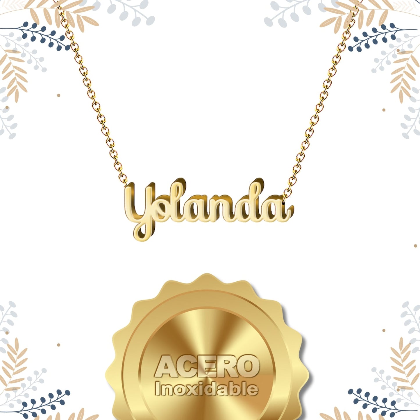 Collar Nombre  Yolanda Acero color Dorado