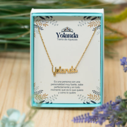 Collar Nombre  Yolanda Acero color Dorado