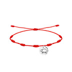 Pulsera de hilo rojo 7 nudos con charm de oveja Ardi Latxa plateada en acero, tarjeta con mensaje sobre valorar a las personas