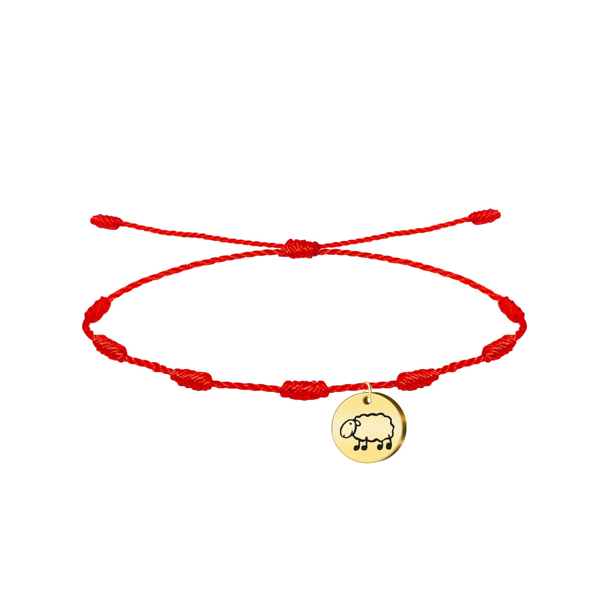 Pulsera roja de 7 nudos con charm de oveja Ardi Latxa dorada, tarjeta con frase romántica en euskera