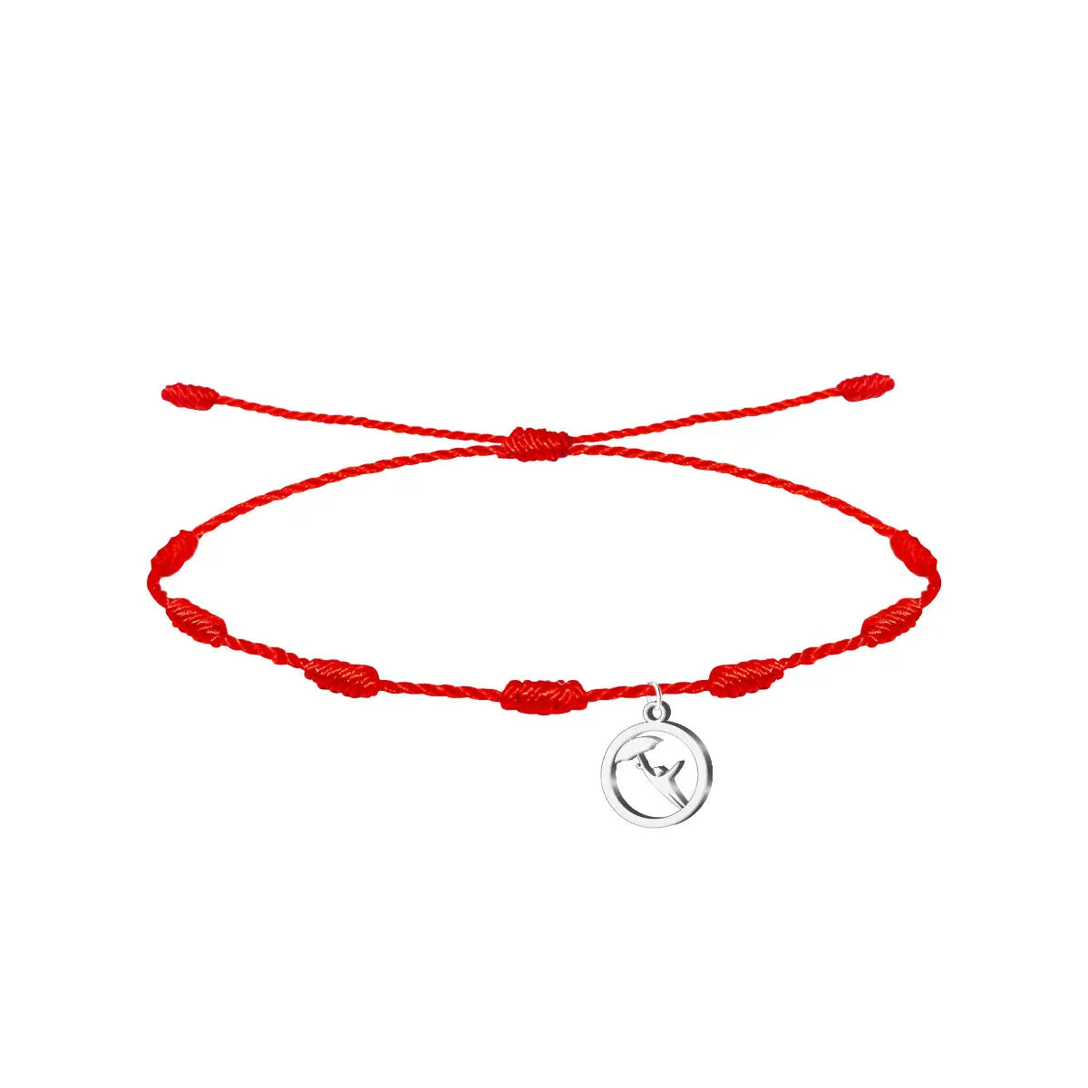 Pulsera de hilo rojo 7 nudos con charm de paraguas de Celedón plateado. Amuleto para proteger la alegría y el optimismo contra las malas energías