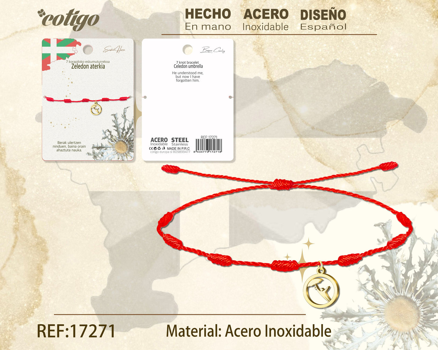 Pulsera 7 Nudo -El paraguas de Zeledón -Dorado