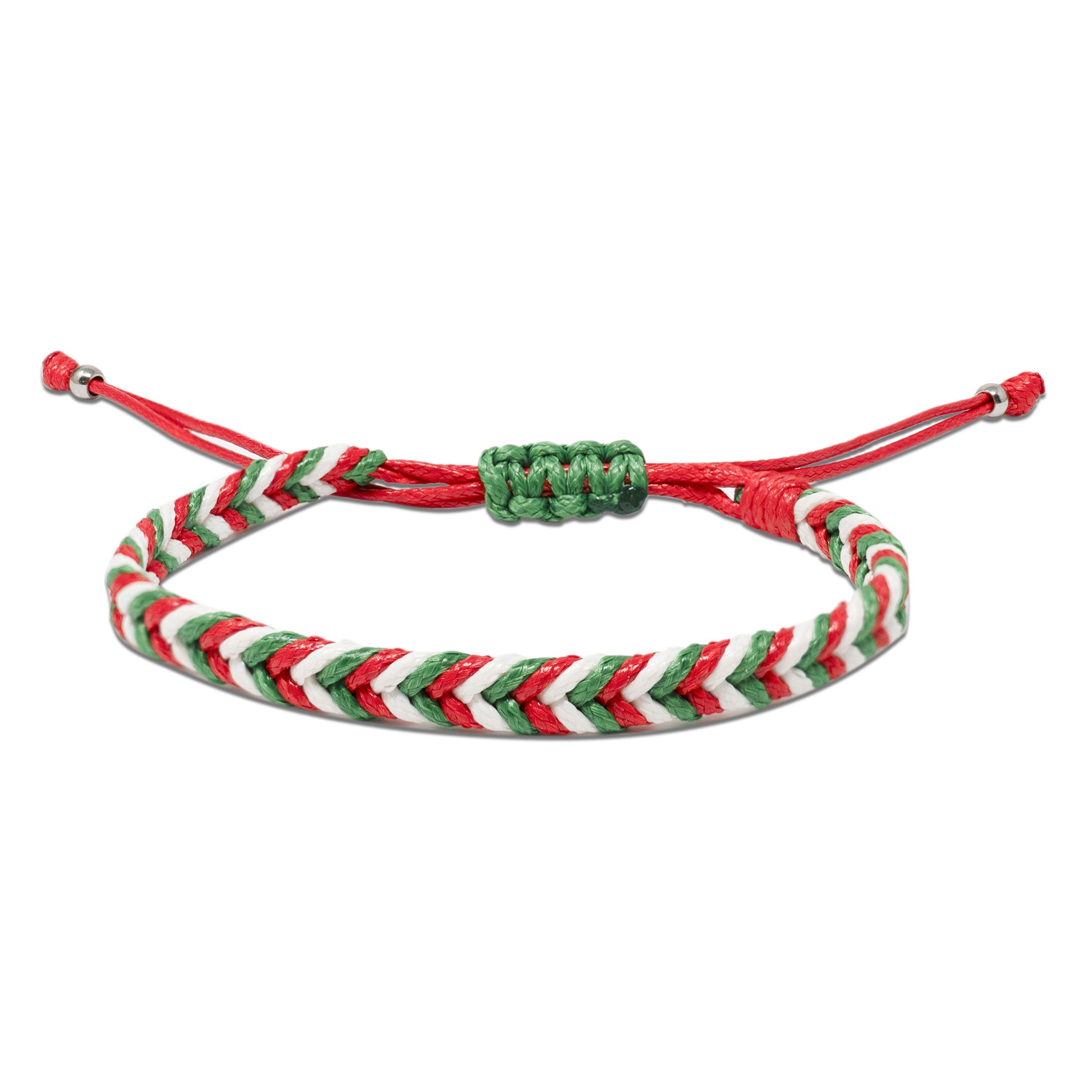 Pulsera trenzada con los colores de la bandera Ikurriña (rojo, verde y blanco), cierre ajustable de nudo corredizo