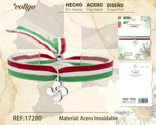 Pulsera Bandera EUSKAL  -LAUBURU-Plateado