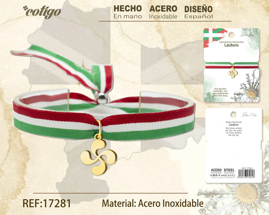 Pulsera Bandera EUSKAL  -LAUBURU-Dorado