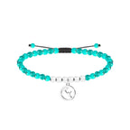 Pulsera de cuentas turquesas con charm de paraguas de Celedón plateado, tarjeta con frase positiva en euskera "Que tu sonrisa supere tus problemas"