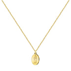 Collar dorado con medalla de la Virgen Blanca (Birjina Zuria), tarjeta con frase romántica en euskera sobre cumplir sueños desde el amor
