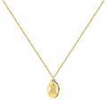 Collar con medalla ovalada de la Virgen de Begoña (Amatxu) en acero dorado, tarjeta con frase inspiradora sobre la fortaleza y superación