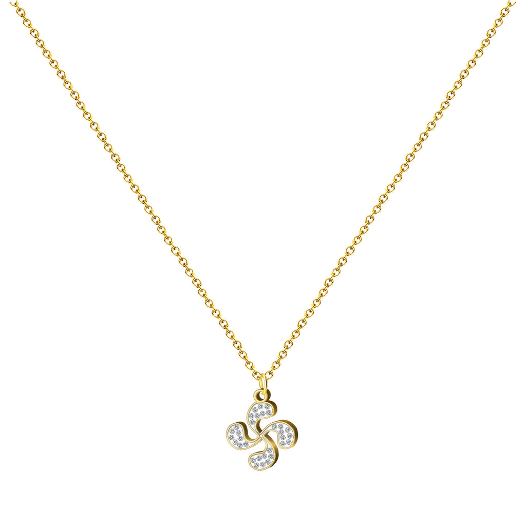 Collar Lauburu dorado con cristales brillantes, colgante cruz vasca de acero con tarjeta de regalo sobre vivir sin miedo
