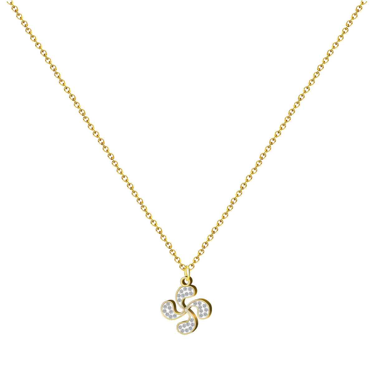Collar Lauburu dorado con cristales brillantes, colgante cruz vasca de acero con tarjeta de regalo sobre vivir sin miedo