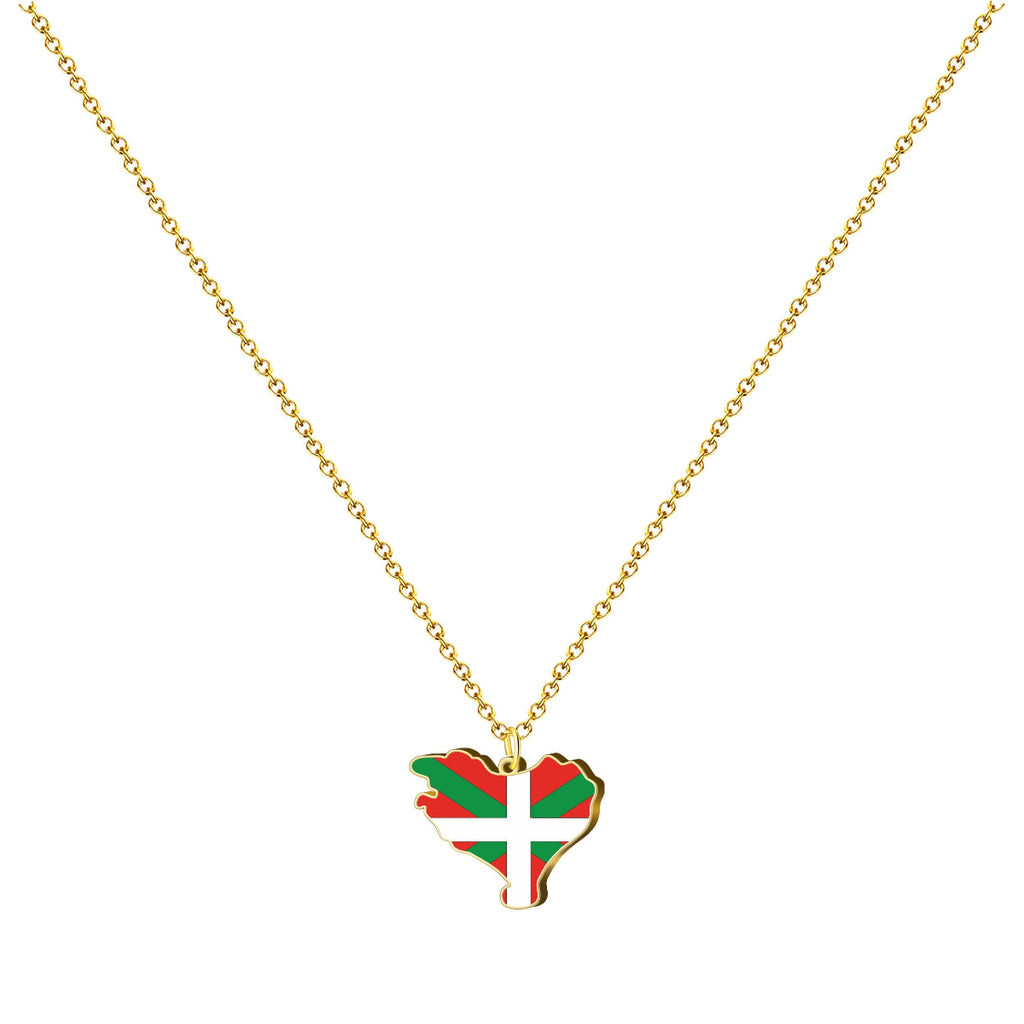 Collar mapa Euskal Herria dorado con bandera Ikurriña, colgante de acero inoxidable con tarjeta de homenaje