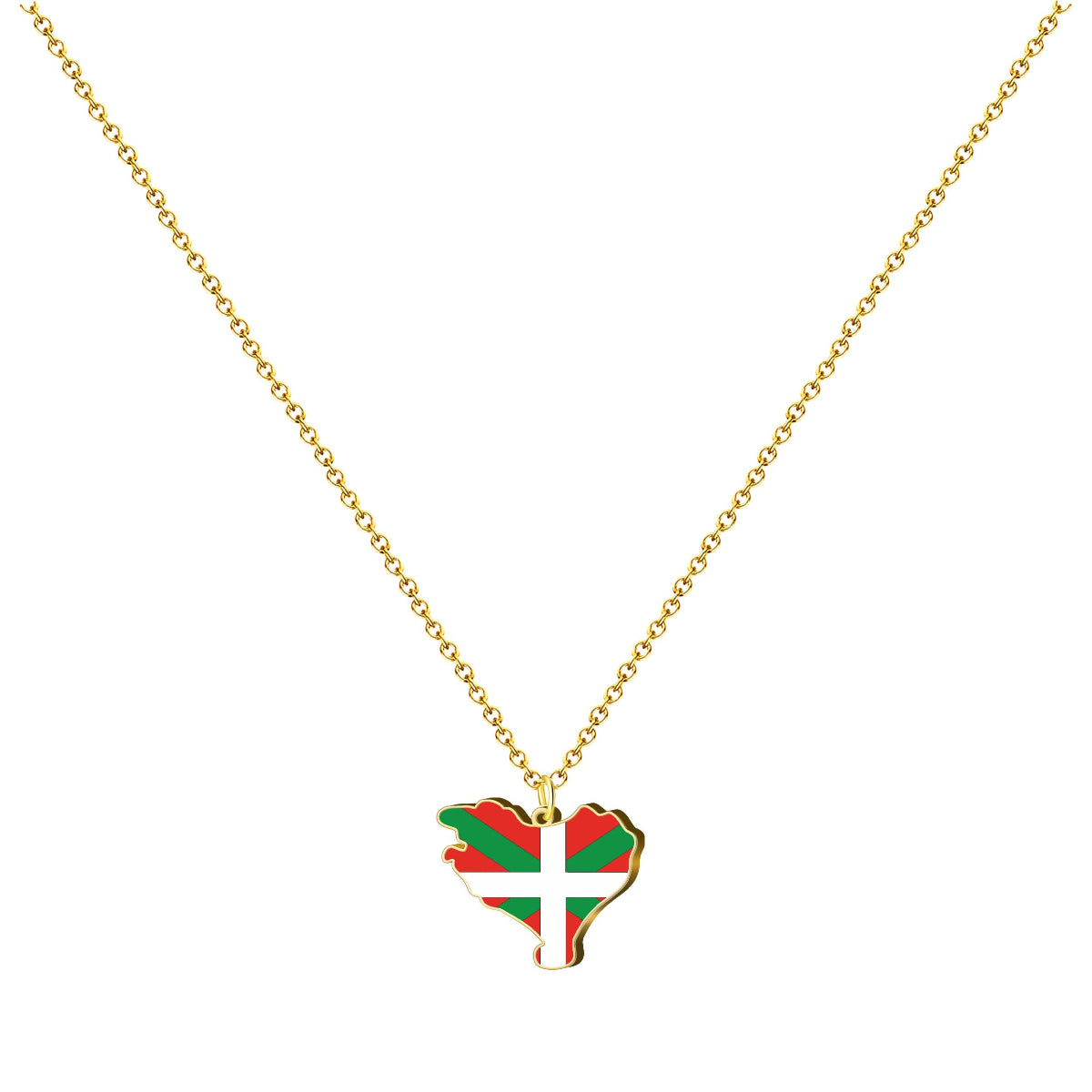 Collar mapa Euskal Herria dorado con bandera Ikurriña, colgante de acero inoxidable con tarjeta de homenaje