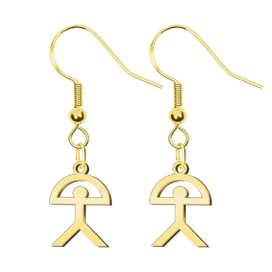 Pendientes con símbolo Indalo en acero dorado con diseño tradicional