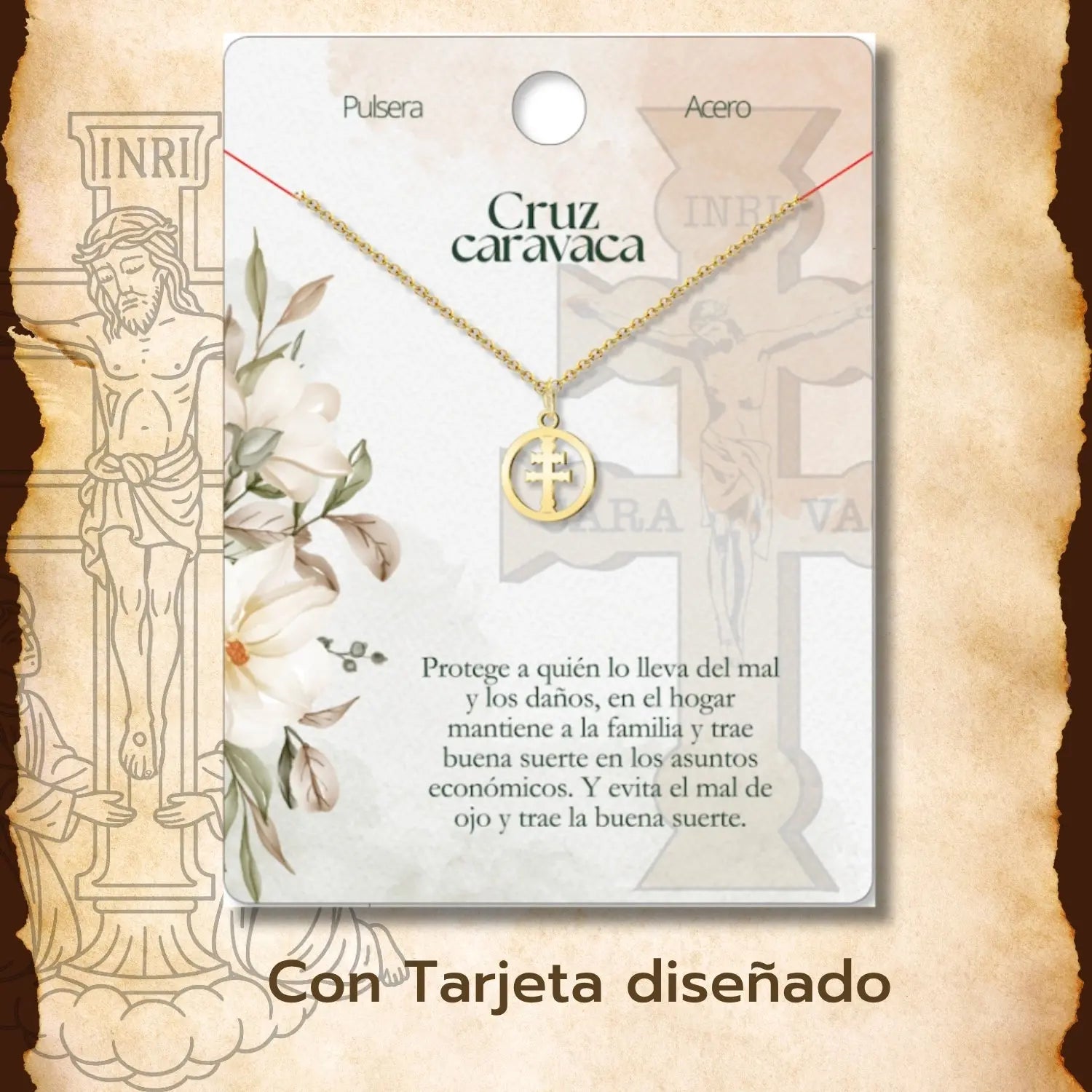 Medalla Cruz de Caravaca Calada en Acero Inoxidable Dorado - cotigo