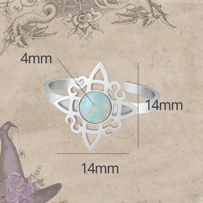 Anillo Nudo de Bruja Acero Plateado con Opalina