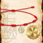 Pulsera Roja 7 Nudos con Medalla Cruz de Caravaca en Acero Dorado - cotigo