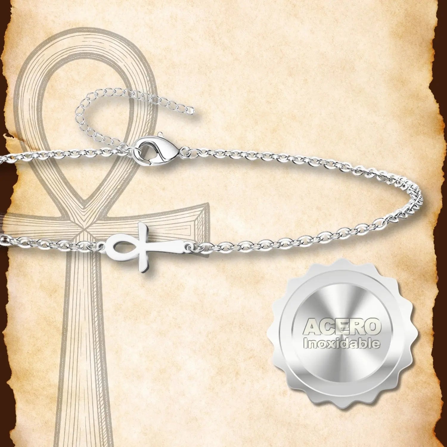 Pulsera Cruz Egipcia Acero inxodable color Plateado - cotigo