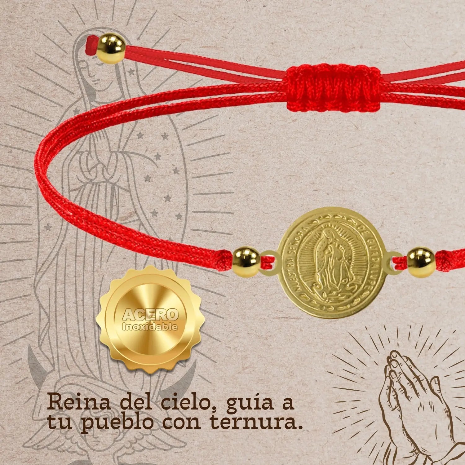 Pulsera Hilo Rojo virgen de guadalupe Dorado - cotigo