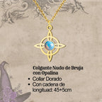 Colgante Nudo de Bruja con Opalina en Acero Dorado cotigo